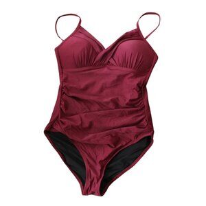 Hilor Red Front Twist Tummy Control One Piece Swimsuits Bathing Suit Size 10